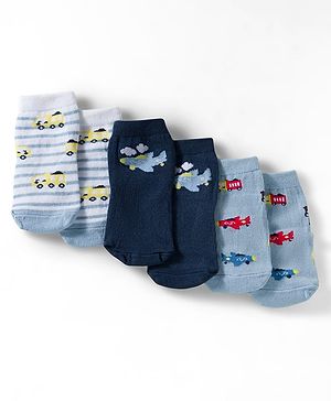 Cute Walk by Babyhug Ankle Length Anti Bacterial Socks with Vehicle Design Pack of 3 - Multicolour