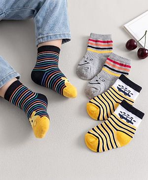 Cute Walk by Babyhug Non Terry Knit Ankle Length Anti Bacterial Striped & Car Designed Socks Pack of 3 - Multicolor
