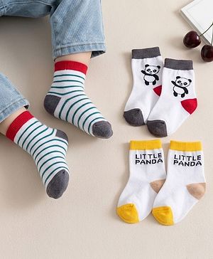 Cute Walk by Babyhug Non Terry Knit Ankle Length Anti Bacterial Striped & Panda Designed Socks Pack of 3 - Multicolor