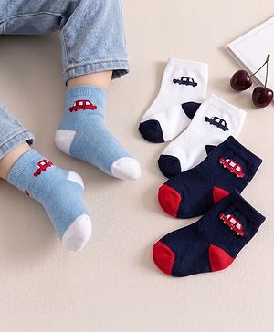 Cute Walk by Babyhug Non Terry Cotton Knit Ankle Length Anti Bacterial Socks With Vehicles Design Pack Of 3 - Multicolour
