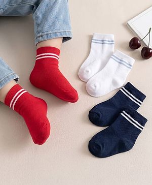 Cute Walk by Babyhug Non Terry Cotton Knit Ankle Length Anti Bacterial Socks With Stripes Pack Of 3 - Multicolour