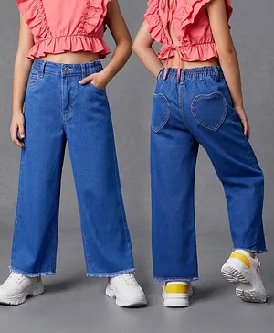Primo Gino Woven Full Length Wide Leg
                              Washed Denim Jeans With Heart Back Pockets
                              - Navy Blue