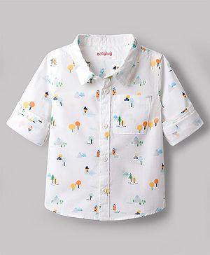 Babyhug Cotton Woven Shirt Full Sleeve Regular Collar Printed White 9-12 Months
