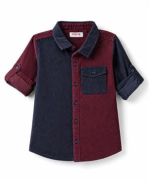 Babyhug Cotton Corduroy Shirt with Roll Up Sleeves and Collar Multi 9-12 Months