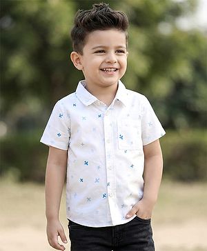 Babyhug Cotton Woven Half Sleeves Aeroplane Printed Shirt - White