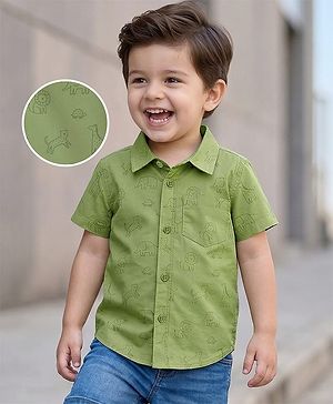 Babyhug Cotton Woven Half Sleeves Animals Printed Shirt - Green