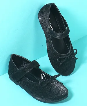 Pine Kids Velcro Closure Closed Toe Ballerina
                      with Bow Applique - Black