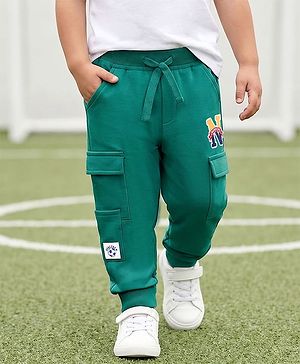 Babyhug Cotton Knit Full Length Lounge Pant With Alphabet Patch - Mint Green