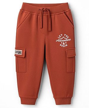 Babyhug Cotton Knit Full Length Lounge Pant With Text Print - Red