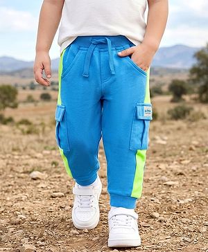Babyhug Looper Knit Full Length Lounge Pant With Text Badge - Blue