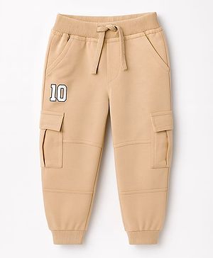 Babyhug Cotton Full Length Lounge Pant With Text Print - Cream