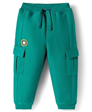 Babyhug Cotton Knit Full Length Lounge Pant With Text Badge - Mint Green
