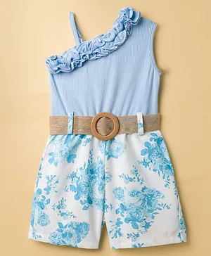 Mark & Mia Sleeveless Jumpsuit
                              With Floral Applique & Belt - Blue