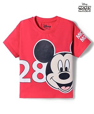 Babyhug Disney Terry Knit Half Sleeves Oversized T-Shirt with Mickey Mouse Graphic - Red