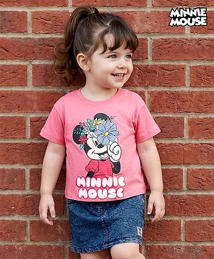 Babyhug Disney Single Jersey Knit Drop Shoulder Half Sleeves Oversized T-Shirt & Skirt Set with Minnie Mouse Graphic & Tie & Dye Effect - Pink
