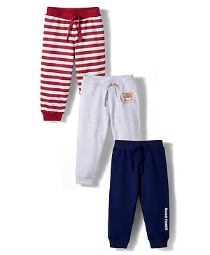 Babyhug Cotton Knit Full Length Striped & Teddy Bear Printed Lounge Pants Pack of 3 - Multicolor