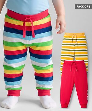 Babyhug Single Jersey Cotton Knit Full Length Striped Lounge Pants Pack Of 3 -Multicolour
