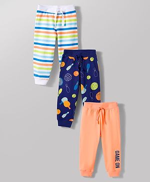 Babyhug Cotton Knit Full Length Striped & Printed Lounge Pants Pack of 3 - Multicolor