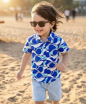 Babyhug Cotton Woven Half Sleeves Printed Shirt & Denim Shorts Set - Multicolor