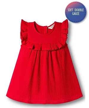 Bonfino 100% Cotton Double Gauze Woven Sleeveless Solid Dress - Red