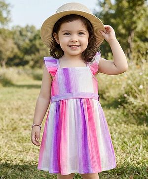 Babyhug Cotton Woven Sleeveless Striped Frock With Belt - Multicolor