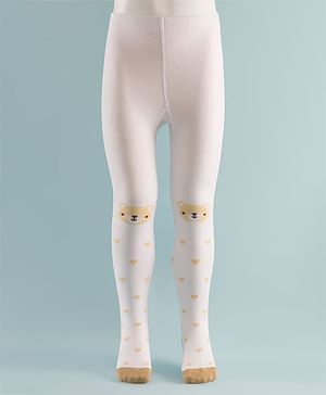 Cute Walk by Babyhug Knit Heart & Bear Design Antibacterial Tights - White