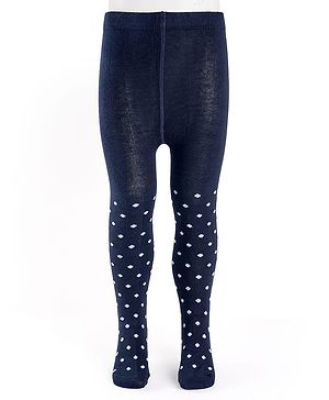 Cutewalk by Babyhug  Knit Antibacterial Tight With Polka Dot Print - Navy Blue
