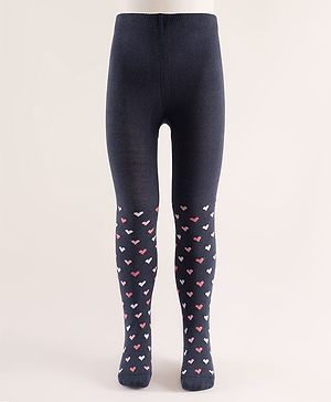 Cute Walk by Babyhug Knit Heart Design Antibacterial Tights - Navy