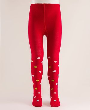 Cute Walk by Babyhug Knit Heart Design Antibacterial Tights - Red