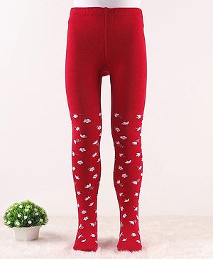 Cute Walk by Babyhug Knit Floral Design Antibacterial Tights - Red