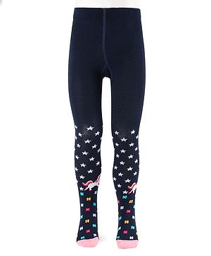 Cute Walk by Babyhug Cotton Knit Anti Bacterial Footed Tights With Unicorn Design - Navy Blue