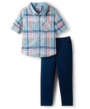 Babyhug Cotton Woven Full Sleeves Checkered Shirt & Trouser Set - Multicolor