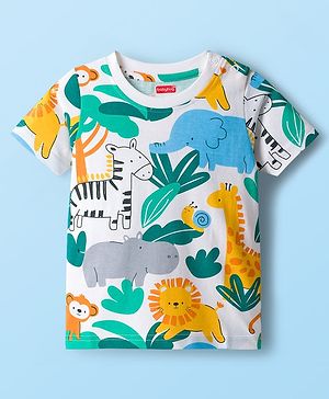 Babyhug Cotton Knit Half Sleeves T-Shirt with Jungle Theme Print - Multicolor