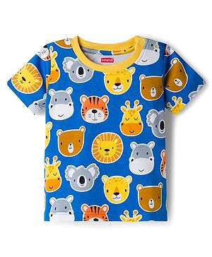 Babyhug Cotton Knit Half Sleeves T-Shirt with Animal Print - Blue