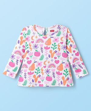 Babyhug 100% Cotton Knit Full Sleeves T-Shirt with Tropical Theme Print - White