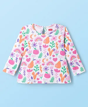 Babyhug 100% Cotton Knit Full Sleeves
                              T-Shirt with Tropical Theme Print - White