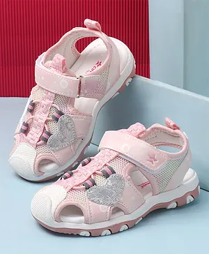Cute Walk by Babyhug Velcro Closure Sandals
                      With Heart Applique - Pink