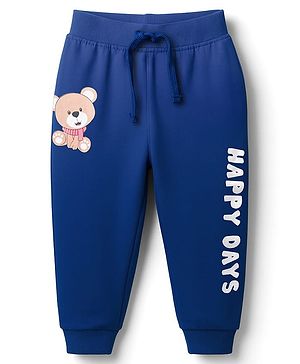 Babyhug Terry Knit Full Length Lounge Pant With Animal Print - Navy Blue