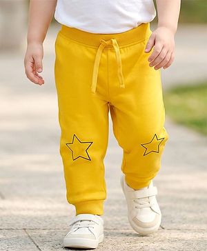Babyhug Terry Knit Full Length Lounge Pant With Star Print - Yellow