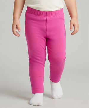 Babyhug Cotton Lycra Knit Full Length Solid Color Legging - Pink