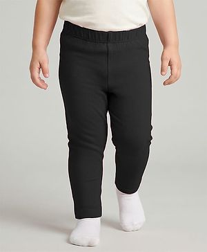 Babyhug Cotton Lycra Knit Full Length Solid Color Legging - Black