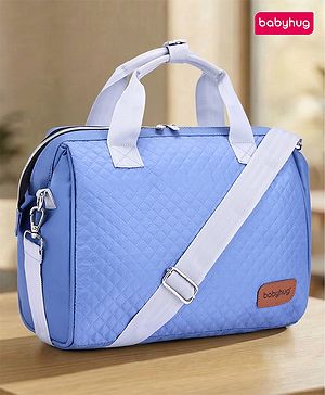 Babyhug 2-in-1 Quilted Sling cum Tote Diaper Bag for Travel | Spacious, Stylish & Multifunctional | Adjustable Shoulder Strap| 3 Insulated Bottle Pouches| Water Resistant| Carry Handle- Blue
