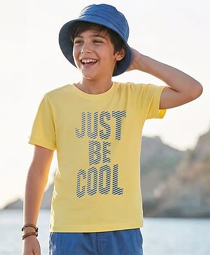 Pine Kids Cotton Knit Half Sleeves T-Shirt With Just Be Cool Print - Yellow