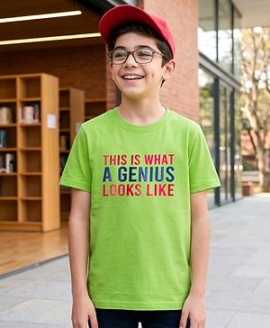 Pine Kids Cotton Knit Half Sleeves T-Shirt With Text Print - Lime Green