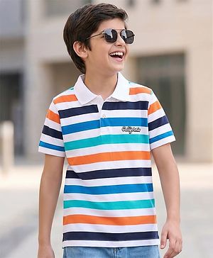 Pine Kids Cotton Knit Half Sleeves Striped Polo T-Shirt - Multicolor