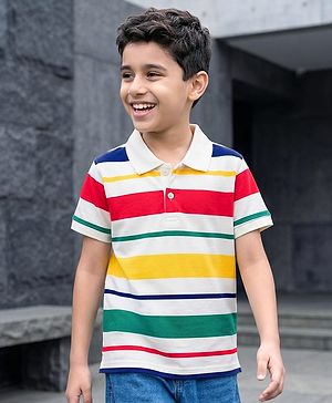 Pine Kids Cotton Knit Half Sleeves T-Shirt With Stripes - Multicolour