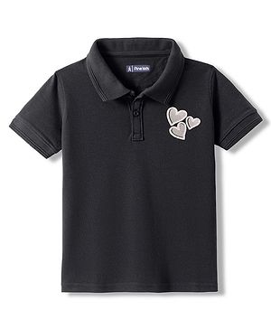 Pine Kids Cotton Knit Polo Neck T-Shirt - Black