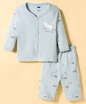 Simply Sinker Knit Full Sleeves Night
                              Suit With Animal Print - Light Blue