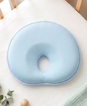 Babyhug Newborn Head Shaping Pillow - Blue| Prevents Flat Head| Memory Foam Cushion| Pillow for Newborn & Infants| Soft Breathable Cotton Cover| Ergonomic Head Support|Lightweight Travel Friendly