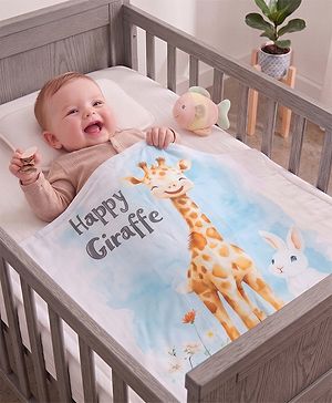 Babyhug 100% Pure Cotton Four Layer Baby Blanket  Giraffe Print Super Soft & Absorbent Lightweight Breathable Quilt (320g) Gentle on Baby Skin 024 Months -White